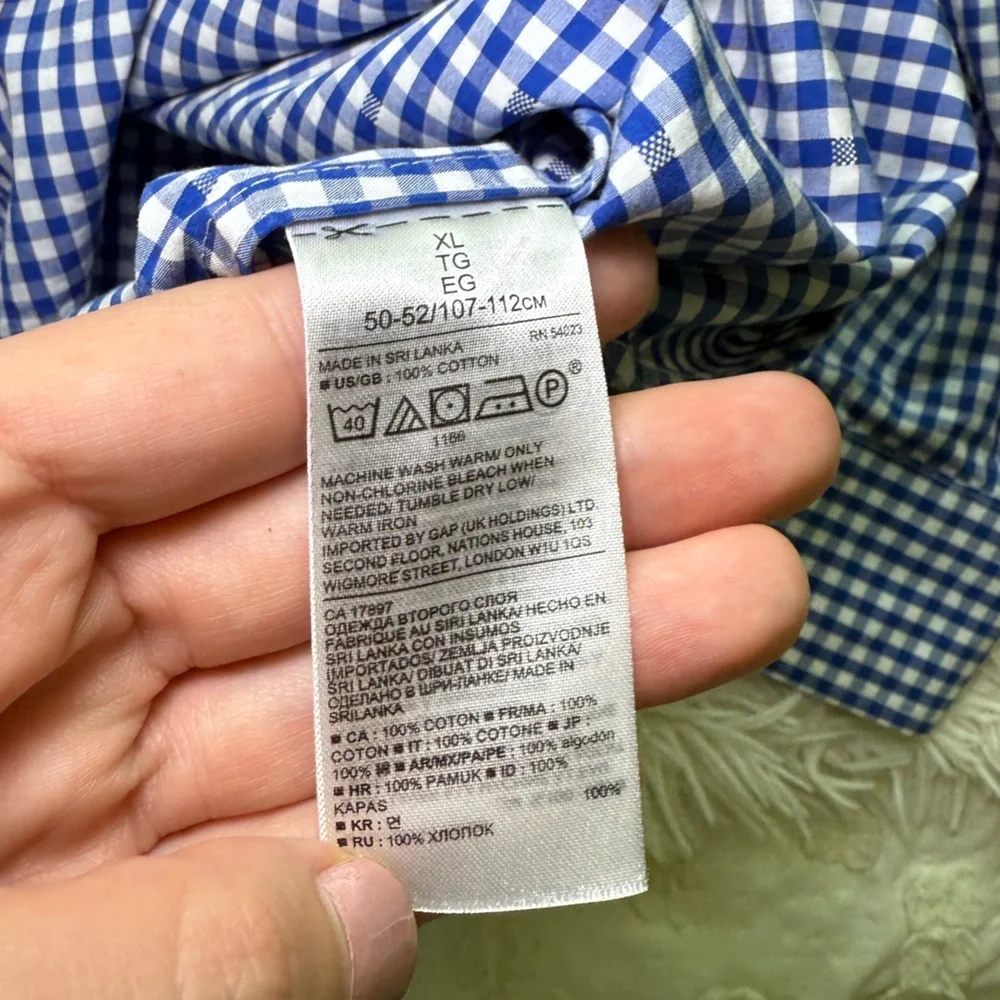 Banana Republic Grant Fit Supima Cotton Blue Gingham Button Down Shirt Size XL